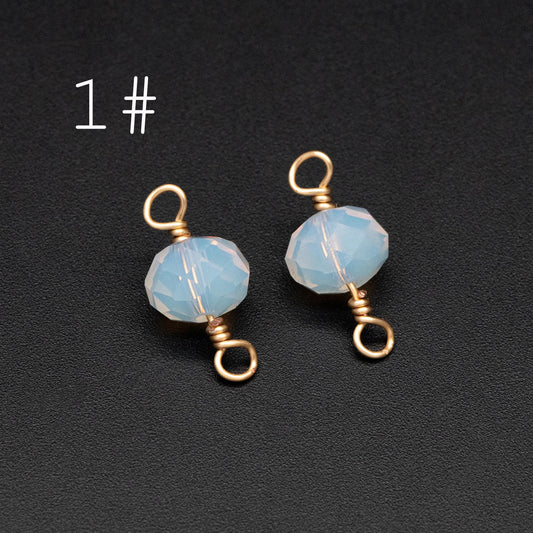 20pcs Crystal Rondelle Beaded Connectors, Glass Beads 8x6mm, 18K Gold Wire Charms, Diy Material Findings (GB-4133)