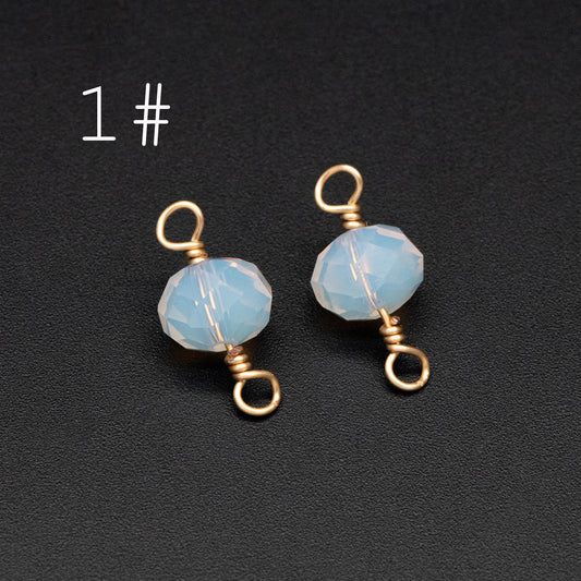 20pcs Crystal Rondelle Beaded Connectors, Glass Beads 8x6mm, 18K Gold Wire Charms, Diy Material Findings (GB-4133)