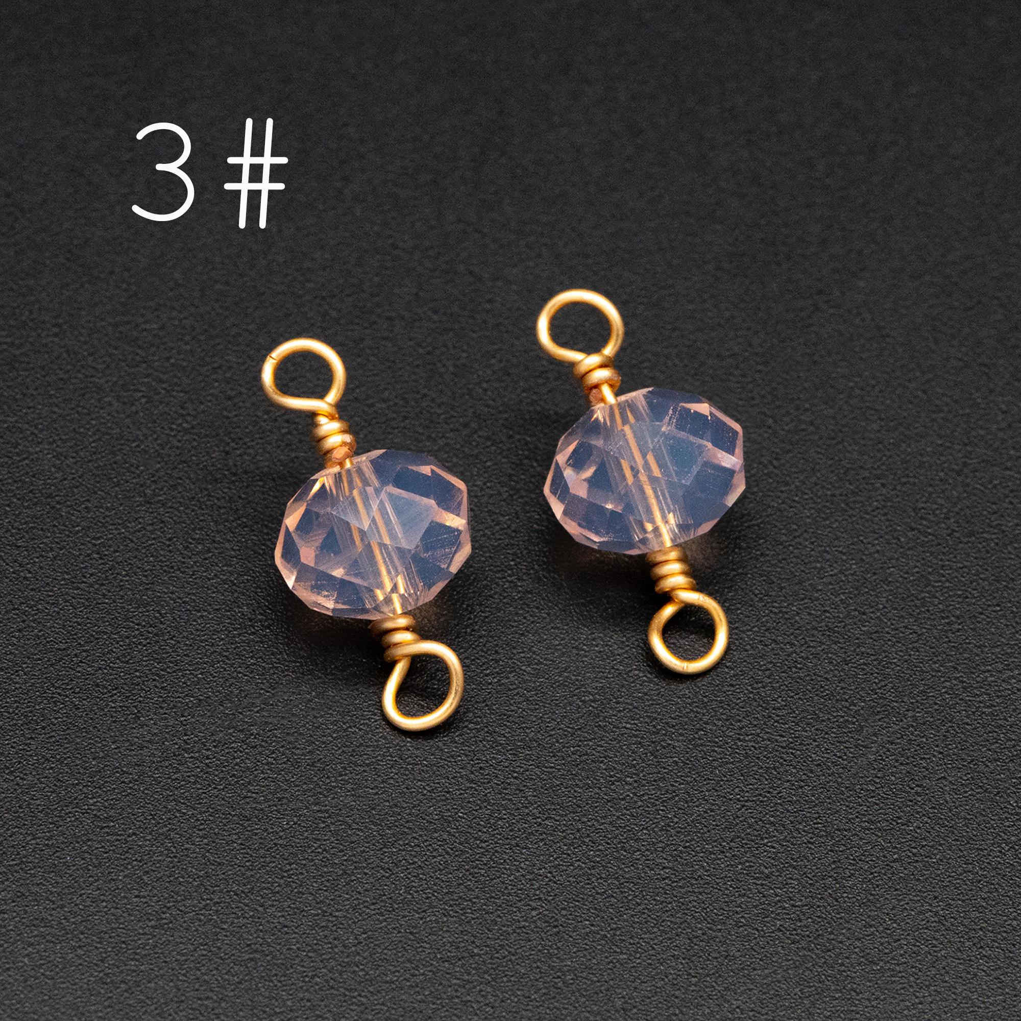 20pcs Crystal Rondelle Beaded Connectors, Glass Beads 8x6mm, 18K Gold Wire Charms, Diy Material Findings (GB-4133)