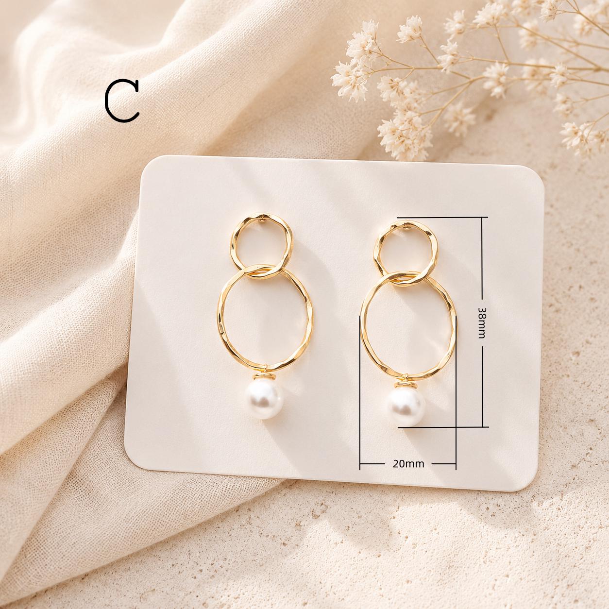 Glass Pearl Stud Earrings, 18K Gold plated Brass, Minimalist Geometric Earrings (#GB-3751)
