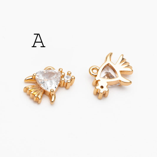 4pcs CZ Pave Gold/ Silver Tiny Marine Animal Charm, Ocean Charm, Earring Charm, Beach Jewelry (GB-3781)