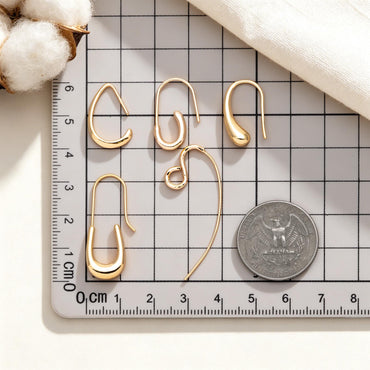 10pcs Gold/ Rhodium plated Brass Ear Hooks 38X13mm, Simple Earwires Earring Components (GB-3844)