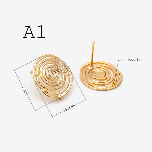 10pcs Spiral Jewelry Findings, Abstract Swirl Stud Earrings & Pendant Charms, Gold Silver Plated Components for DIY Jewelry Making (GB-1066)