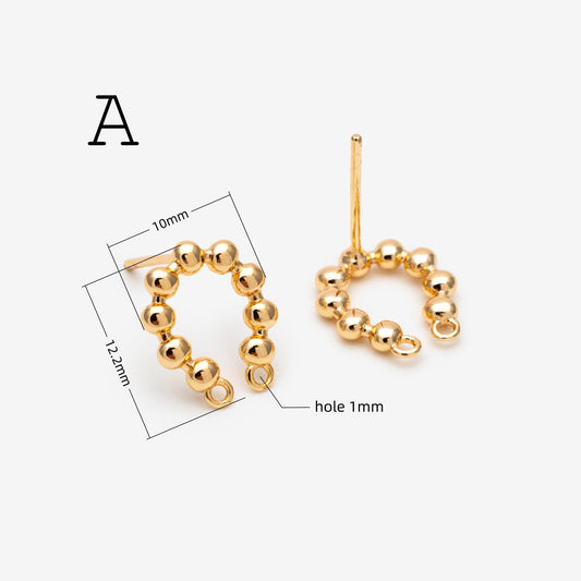10pcs Gold U-Shaped Earring with 2 Loops, 18K Gold plated Brass Stud Earrings (GB-3226)
