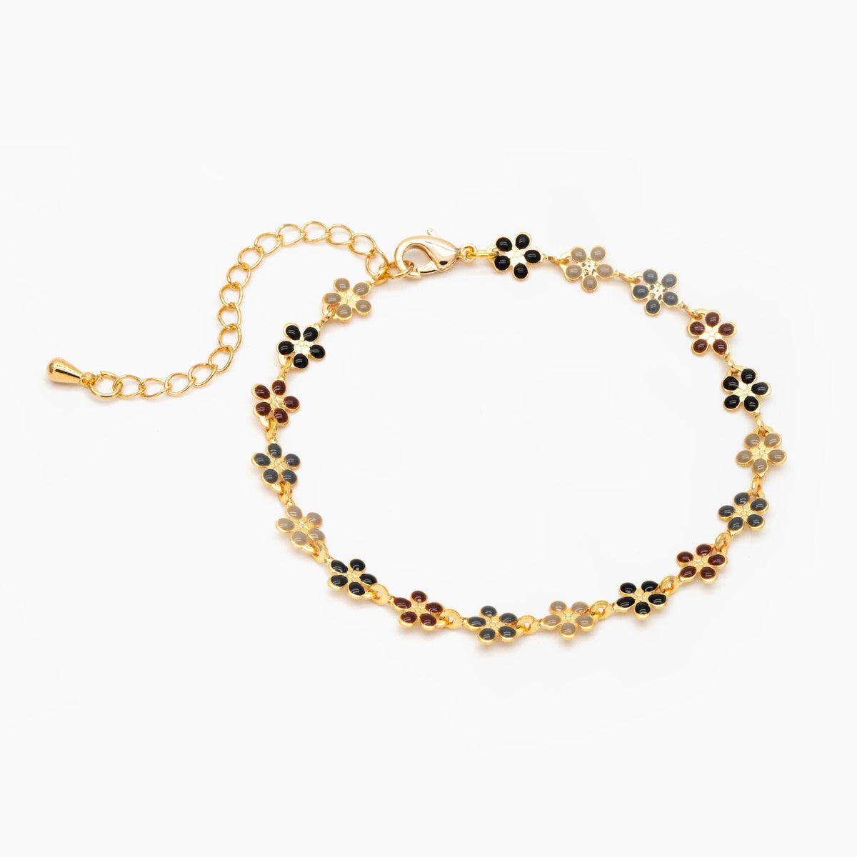 Gold plated Enamel Flower Chain, Finished Bracelet/ Anklet/ Necklace with Extender Chain, 16-18 inch Adjustable, Ready to Wear (#LK-581)