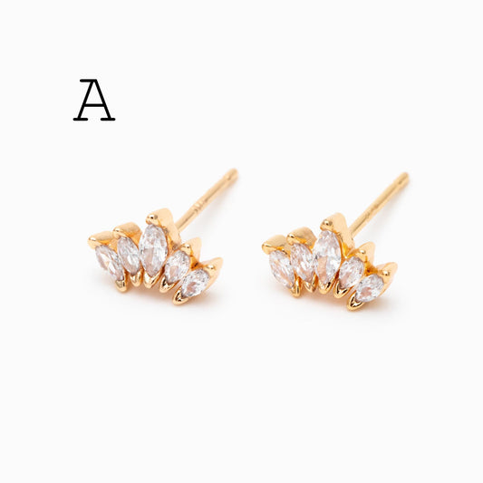 4pcs CZ Pave Dainty Earring, 18K Gold Plated Brass, Jewelry Making, Diy Material, Jewelry Supplies (GB-3369)