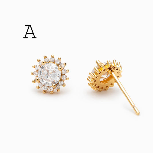4pcs CZ Pave Gold Flower Earrings, Gold Plated Brass, Jewelry Making, Diy Material, Jewelry Supplies (GB-3371)