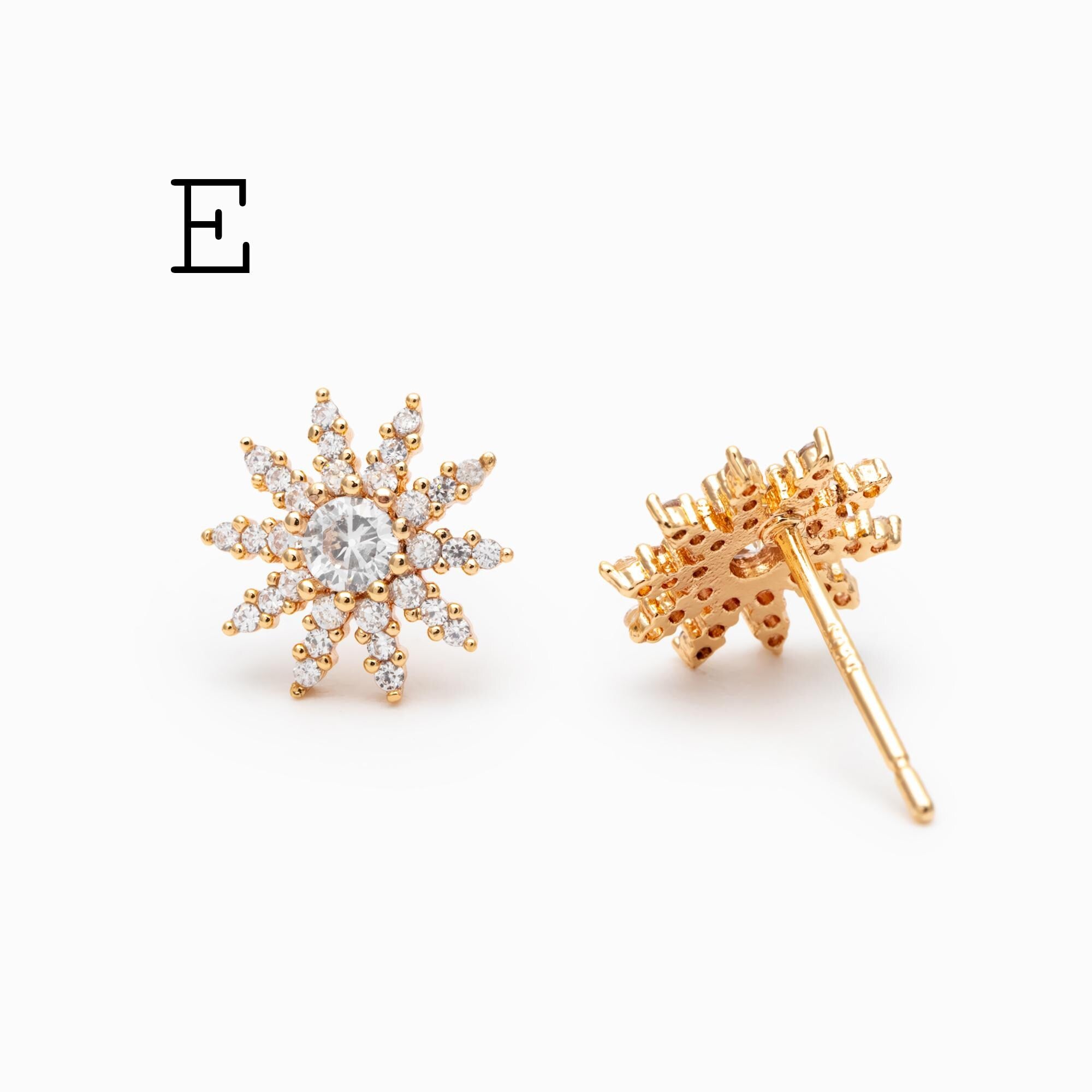 4pcs CZ Pave Gold Flower Earrings, Gold Plated Brass, Jewelry Making, Diy Material, Jewelry Supplies (GB-3371)