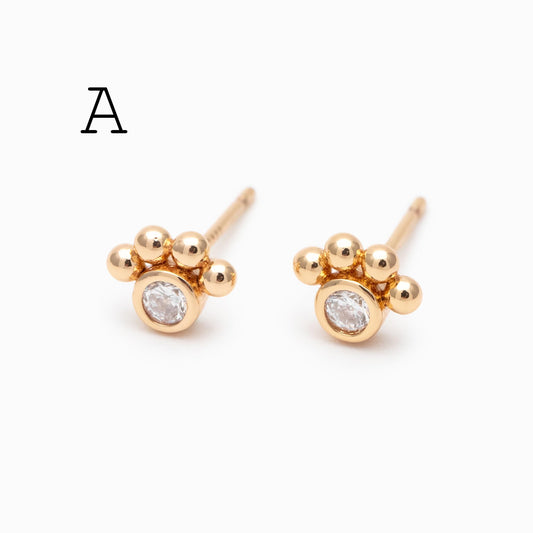 10pcs CZ Pave Geometric Earrings , Gold Plated Brass Dainty Stud Earrings (GB-3526)