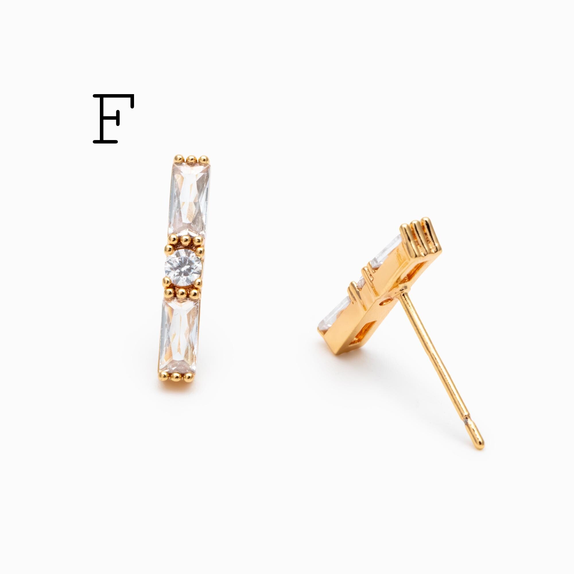 4pcs CZ Pave Dainty Geometric Stud Earrings, 18K Gold Plated Brass, Cubic Zirconia Earrings (GB-3633)