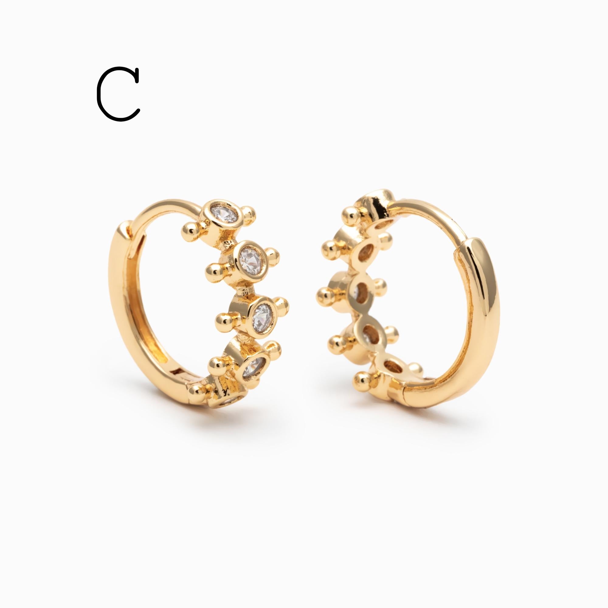 4pcs CZ Pave Hoop Earrings, 18K Real Gold/ Rhodium plated Huggie Earrings (GB-3894)