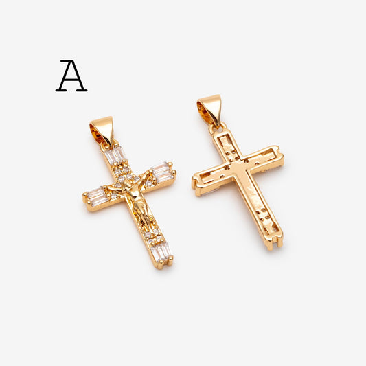 4pcs CZ pave Gold Cross Pendant, Christian Cross Pendant, Snake Charms, Ankh, Jewelry Supplies (GB-2288)