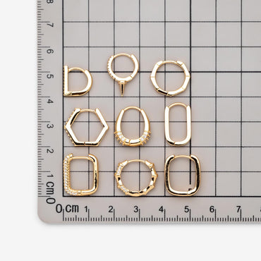 4pcs CZ Paved Geometric Hoop Earrings, Huggie Earrings, Minimalist Hoop Earrings (GB-2292)