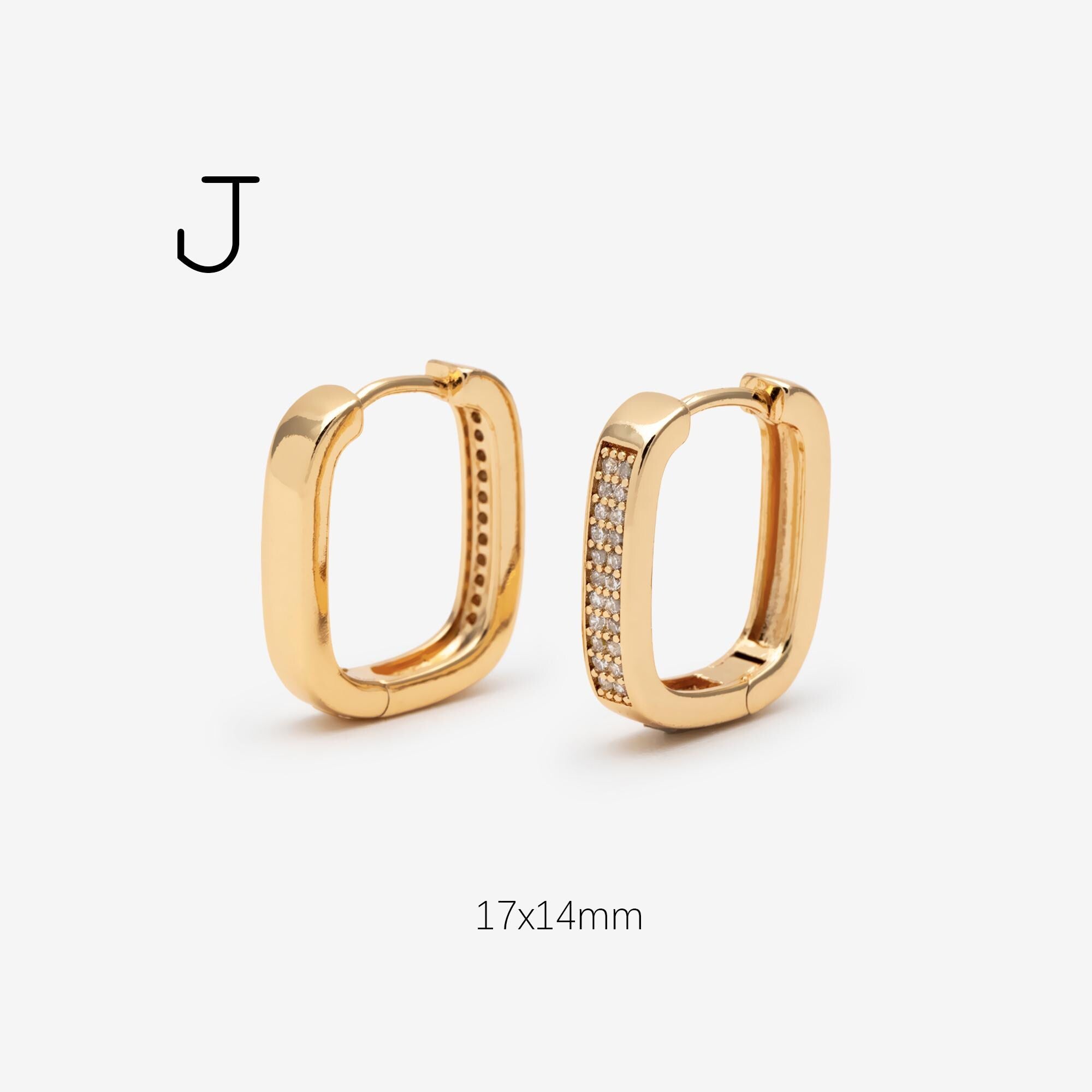 4pcs CZ Paved Geometric Hoop Earrings, Huggie Earrings, Minimalist Hoop Earrings (GB-2292)