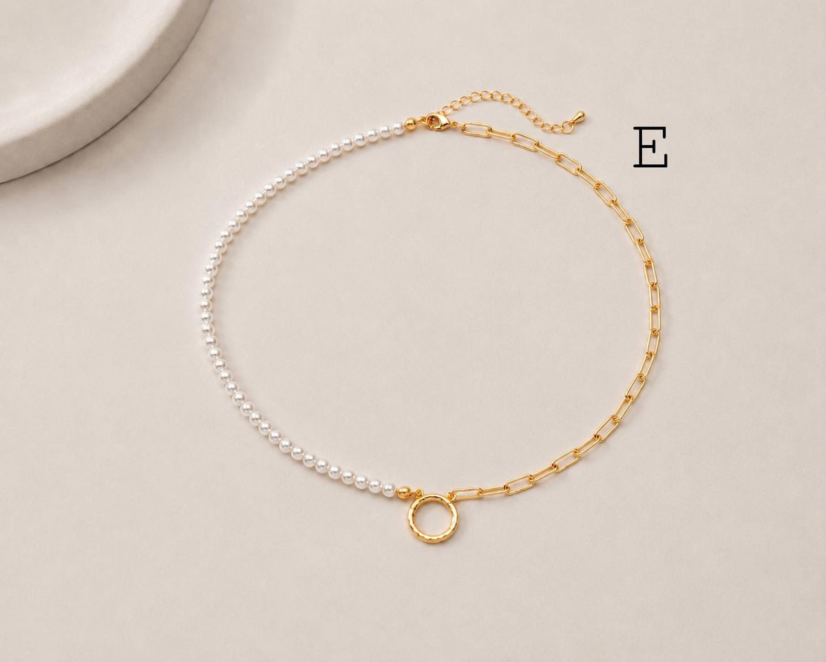 Charm Holder Necklace, Pearl Chain Necklace, Interchangeable Pendant Necklace, DIY Jewelry Base Necklace (#LK-628)