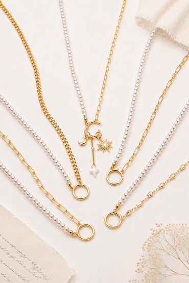 Charm Holder Necklace, Pearl Chain Necklace, Interchangeable Pendant Necklace, DIY Jewelry Base Necklace (#LK-628)