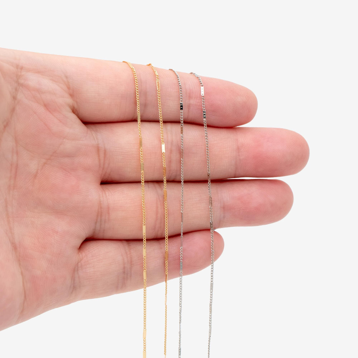 Gold/ Silver Flat Circle Chains 1mm, Tiny Curb Chains, 18K Gold/ rhodium plated Brass, Dainty Necklace Findings (#LK-433)/ 1 Meter=3.3 ft