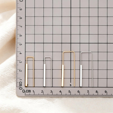 Gold/ Silver Tone Cube Ear Hooks 34x10mm, Gold/ Rhodium plated Brass Square Bar Earwires, Minimalist Earring Components (GB-2732)