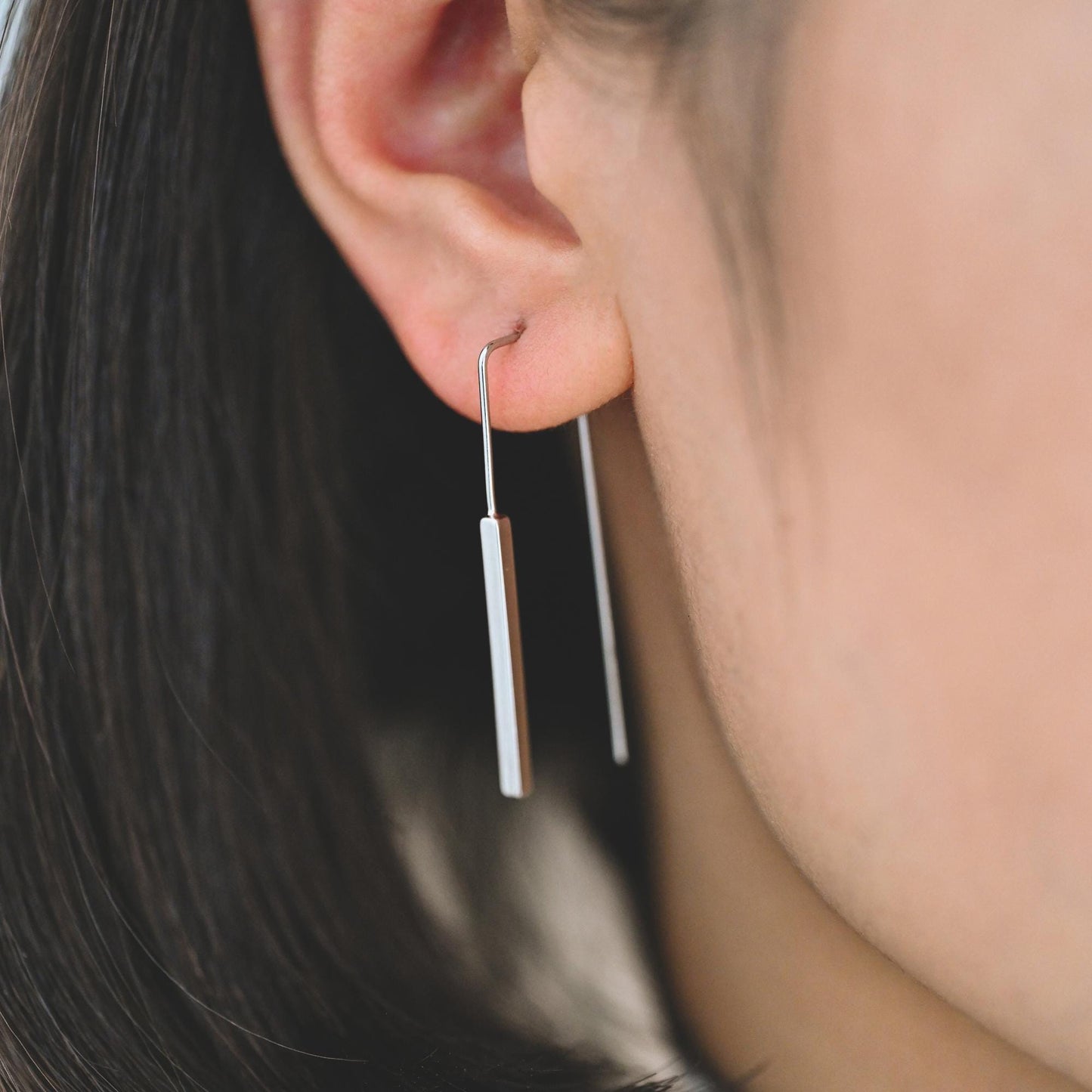 Gold/ Silver Tone Cube Ear Hooks 34x10mm, Gold/ Rhodium plated Brass Square Bar Earwires, Minimalist Earring Components (GB-2732)