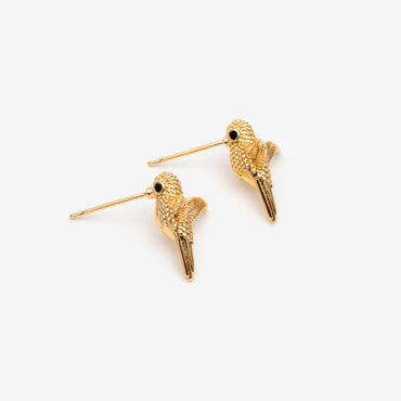 4pcs CZ paved Gold Hummingbird Earrings, Gold Plated Brass, 3D Bird Stud Earrings (GB-4780)