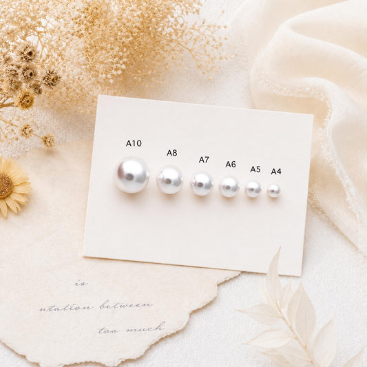 4pcs Quality Glass Pearl Stud Earrings 4-10mm, 18K Gold plated Brass Ear Posts (#GB-4781)