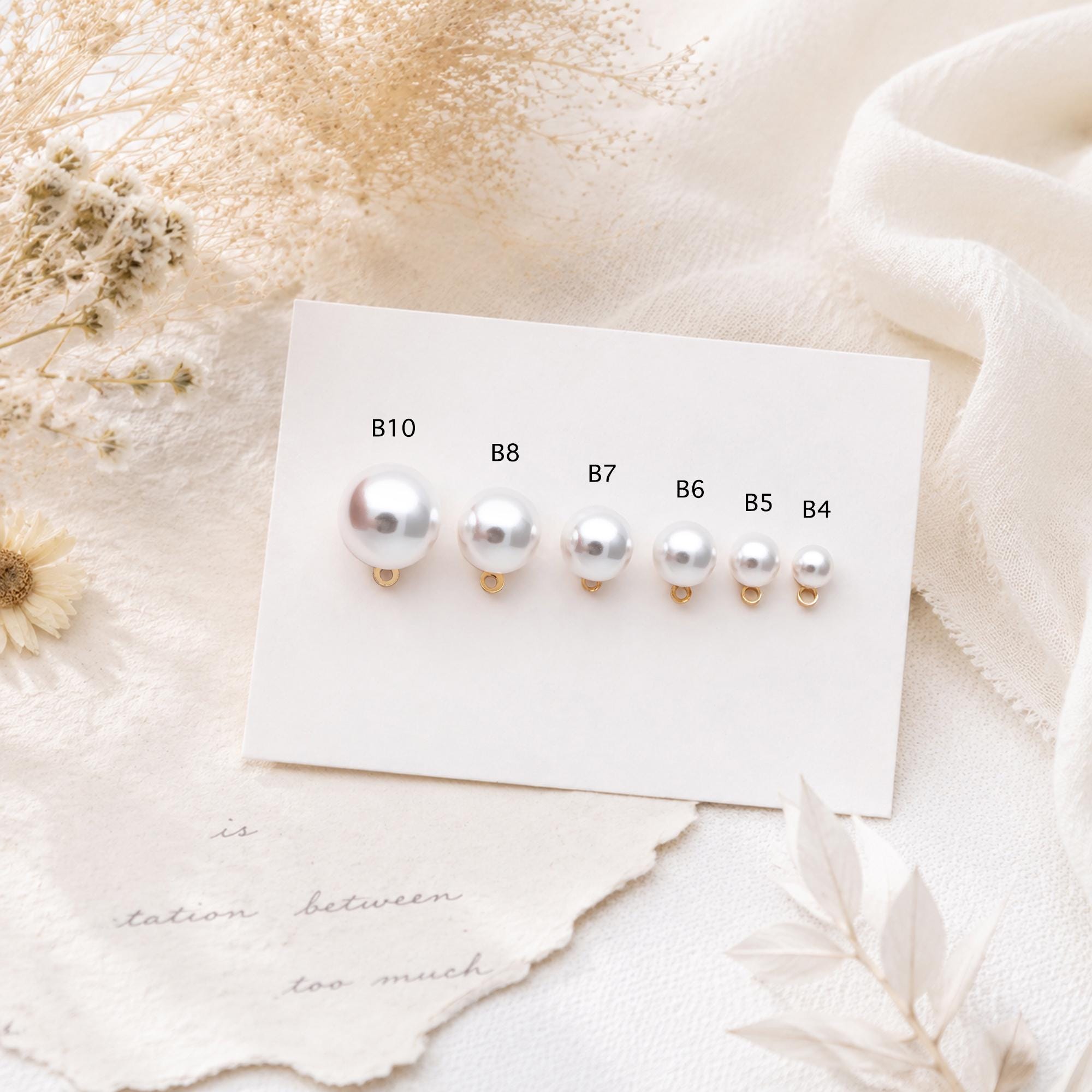 4pcs Quality Glass Pearl Stud Earrings 4-10mm, 18K Gold plated Brass Ear Posts (#GB-4781)