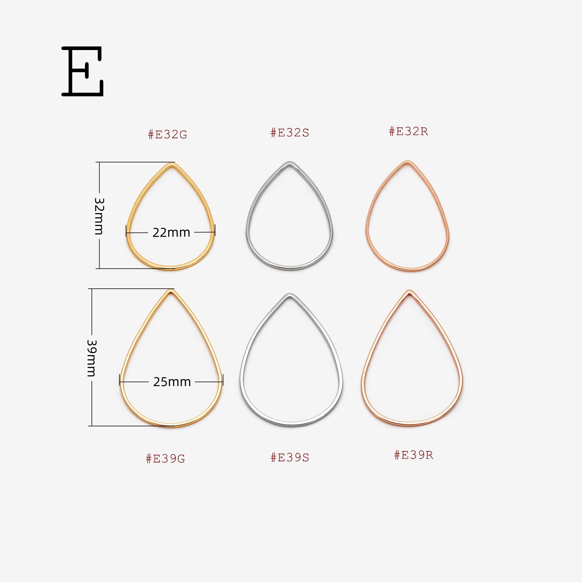 10pcs Gold/ Silver/ Rose Gold Teardrop Link Connector Charms 32/ 38mm, Gold/ Rhodium plated Brass Geometric Shape Pendants (GB-097)