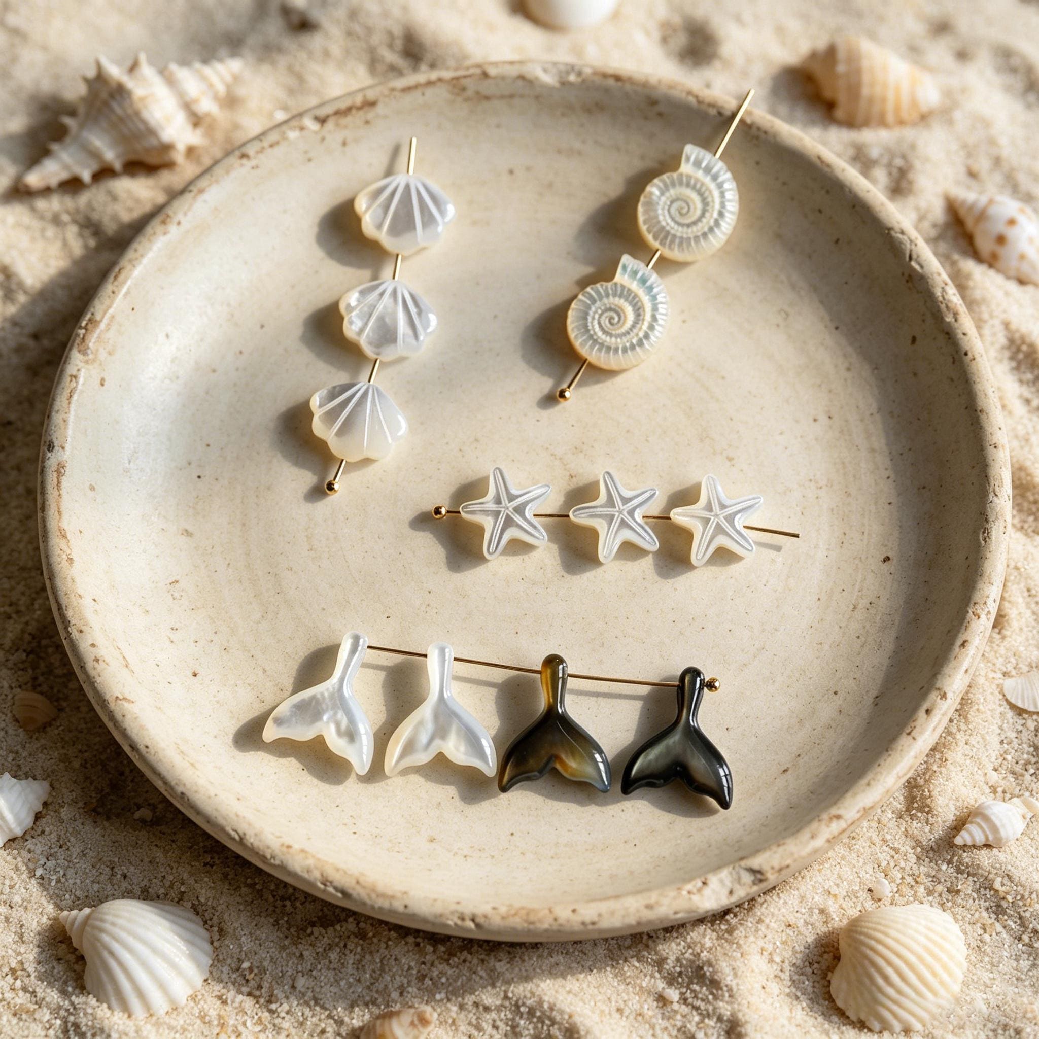 4pcs Mother of Pearl Sea Shapes Beads, animal Beads for DIY Bracelet, Handmade Jewelry (BK-006)