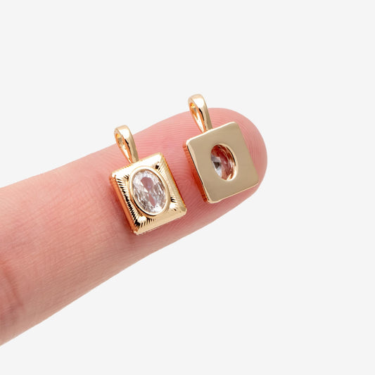 4pcs CZ Pave Gold Rectangle Charm, Necklace Pendant, Jewelry Making, Jewelry Supplies (GB-4779)