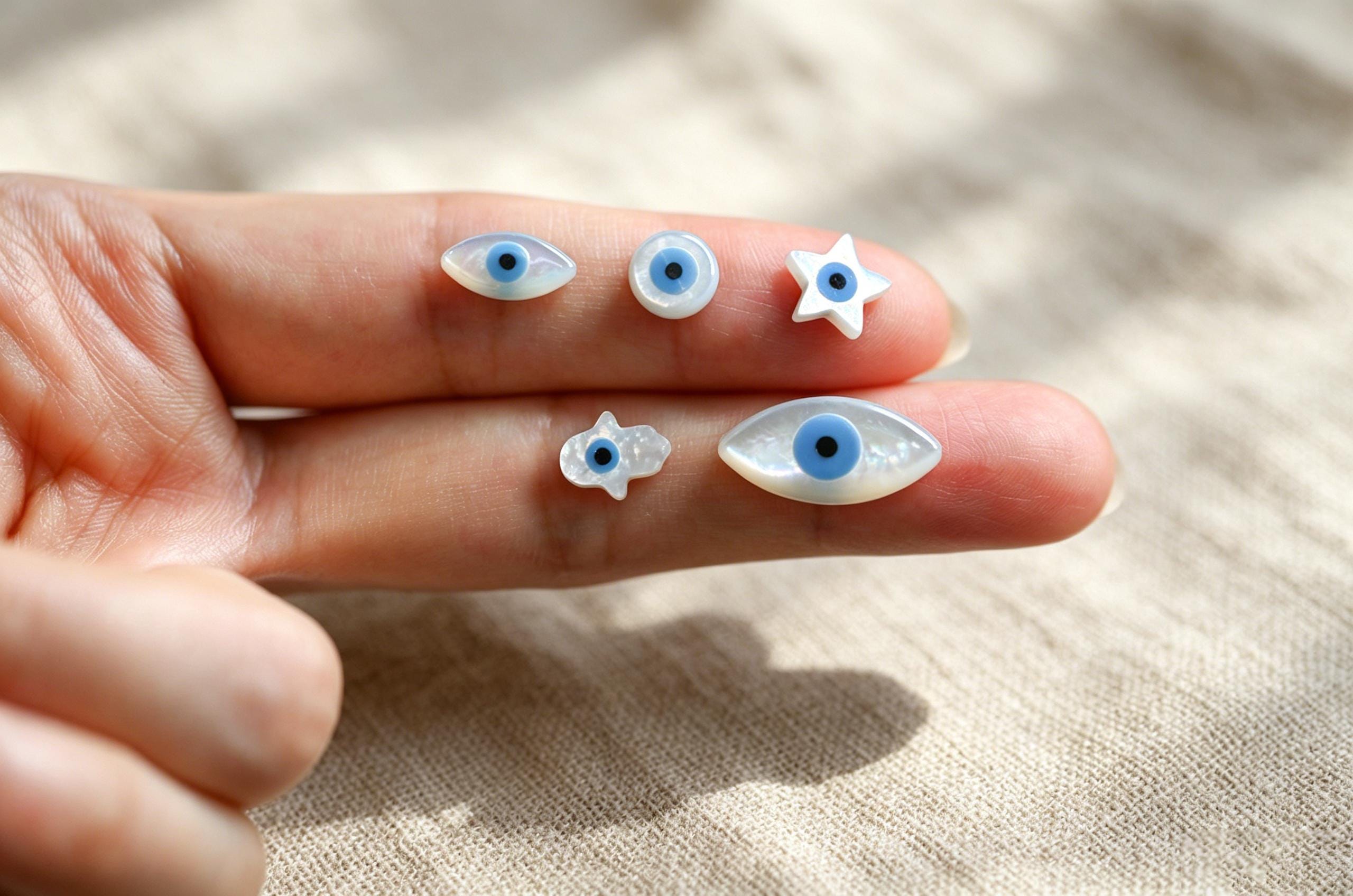 4pcs Mother of Pearl Eye Beads, White MOP Shell Evil Eyes Beads (BK-018)