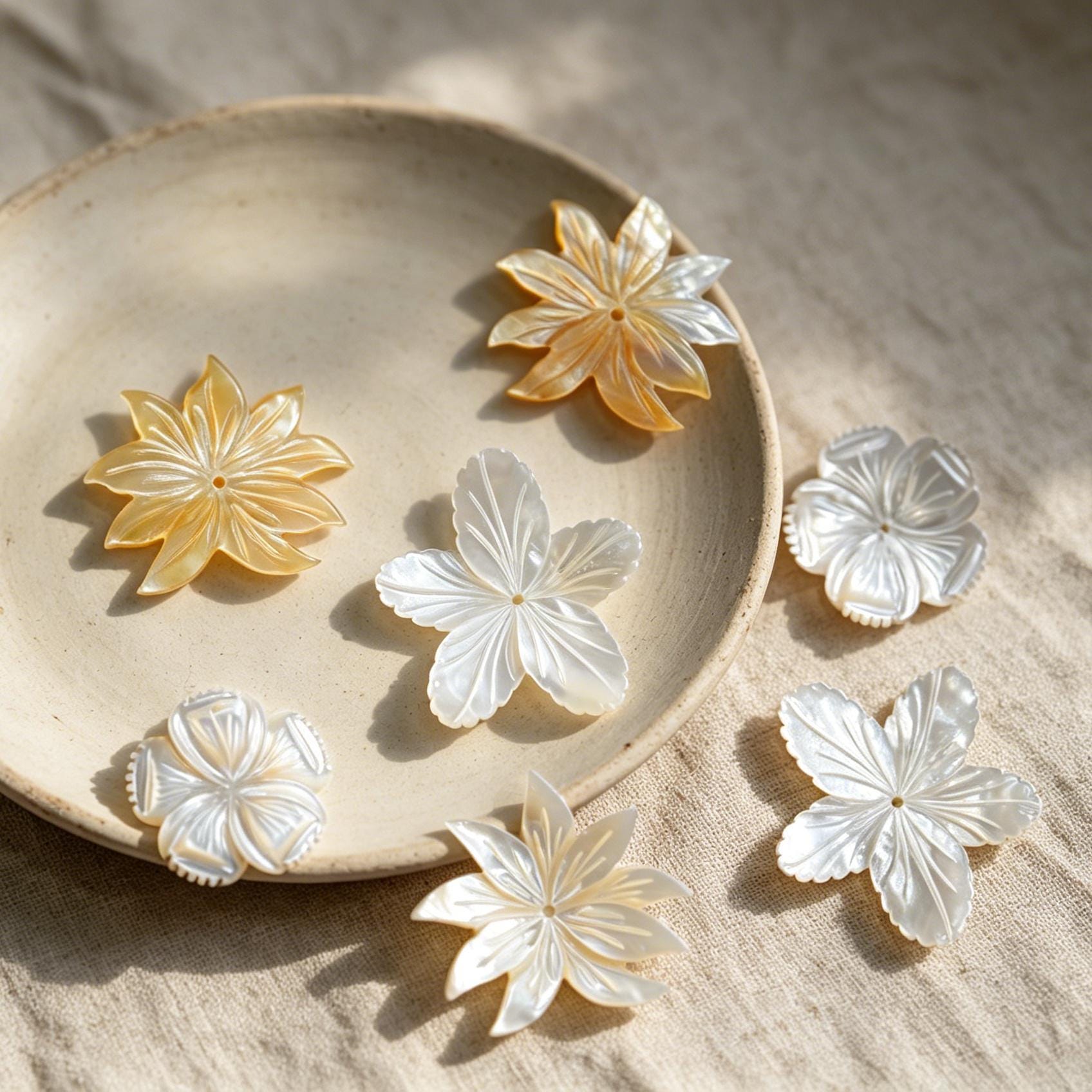 4pcs Mother of Pearl Carved Flowers, Unique Large Shell Flowers (BK-019)