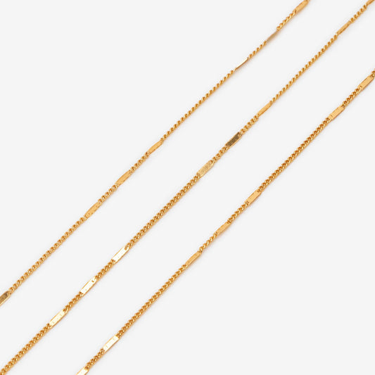 Gold Flat Circle Chains 1mm, Tiny Curb Chains, 18K Gold plated Brass, Dainty Necklace Findings (#LK-433)/ 1 Meter=3.3 ft