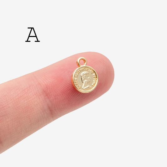 4pcs Gold Medallion Charm Pendant 17x14mm, Face Charm, Jewelry Supply (GB-1603)