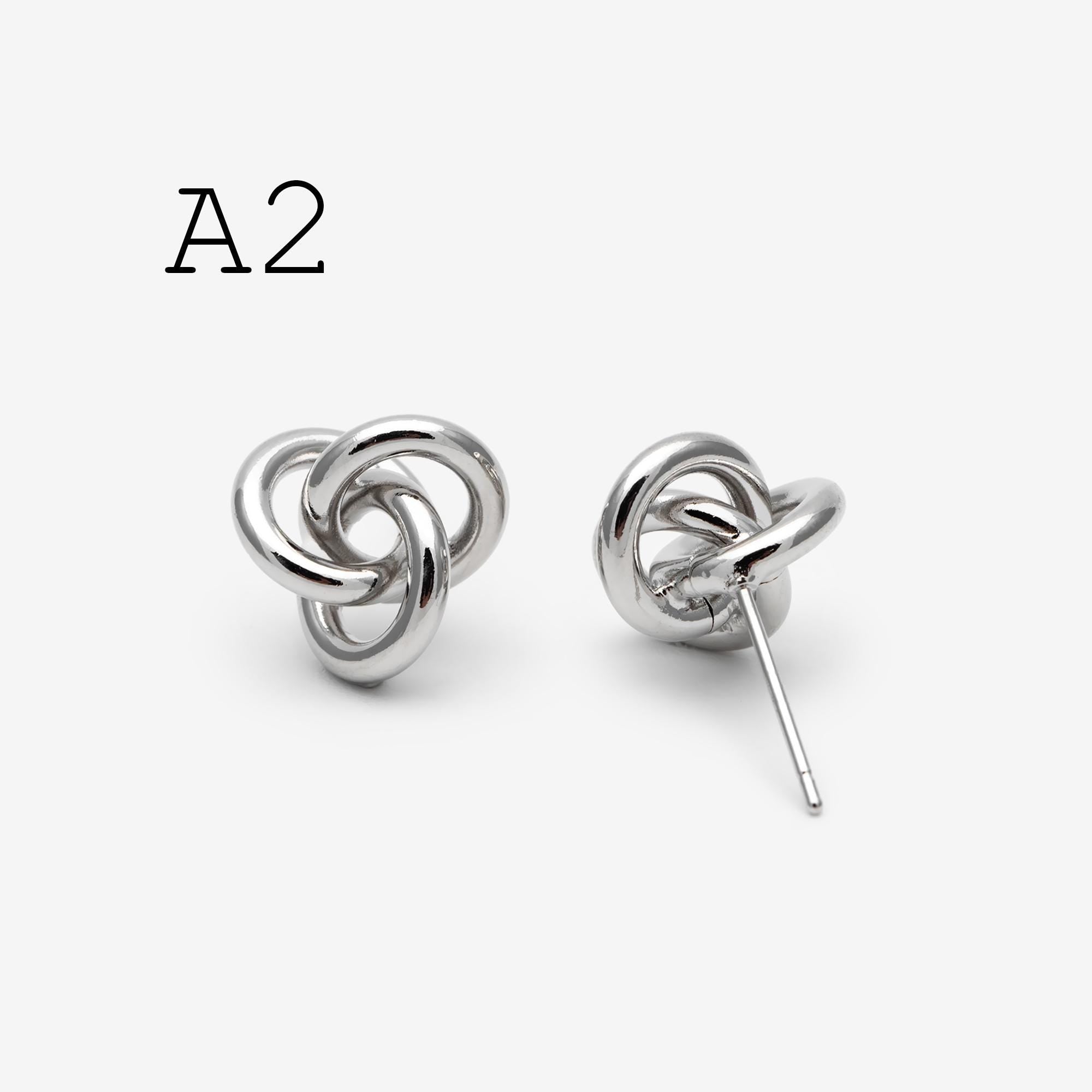 4pcs Gold/ Silver Tone Knot Stud Earrings, Rhodium plated Brass, Minimalist Stud Earrings (GB-2260)