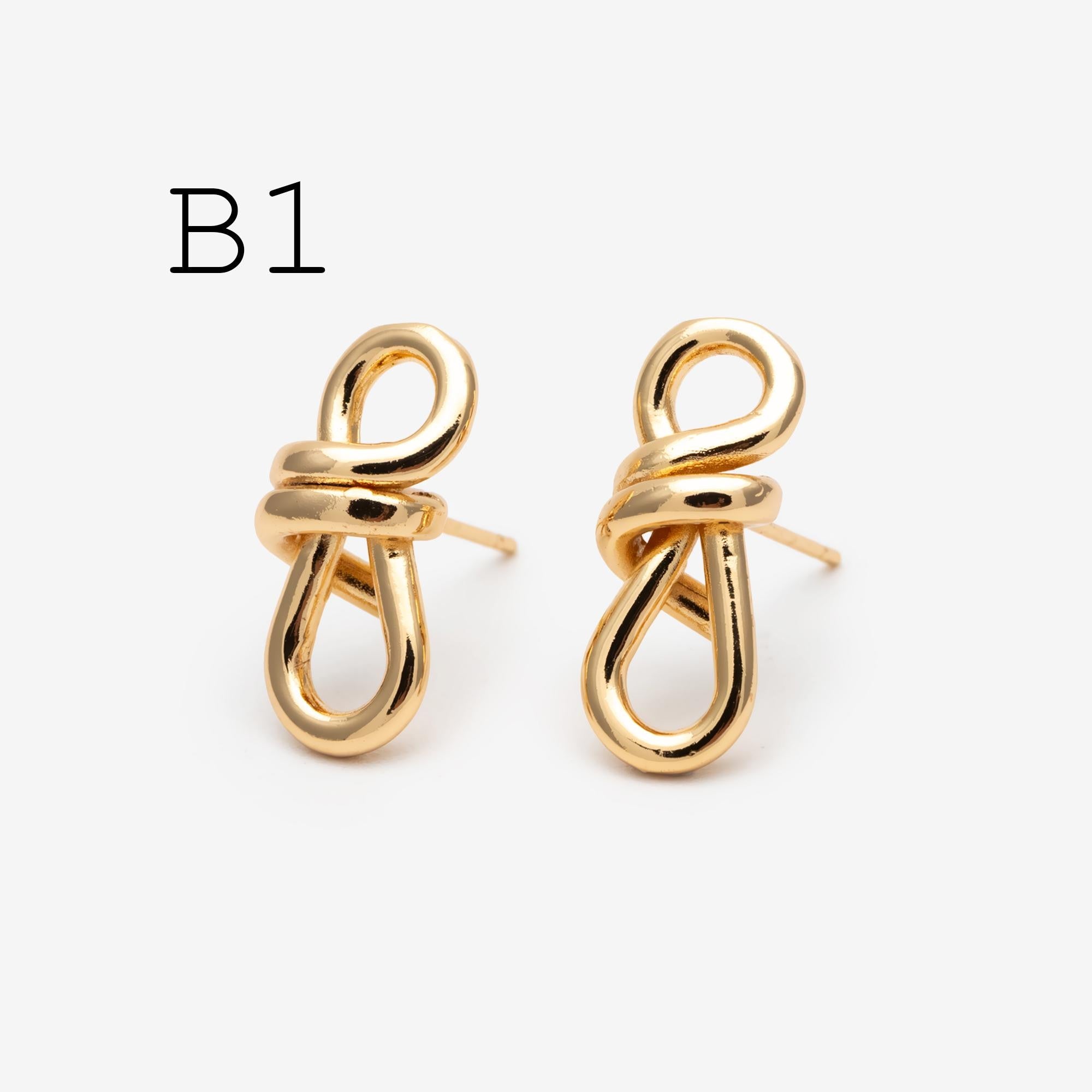 4pcs Gold/ Silver Tone Knot Stud Earrings, Rhodium plated Brass, Minimalist Stud Earrings (GB-2260)
