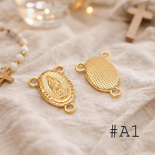 4pcs Gold Virgin Mother Mary Charm Connectors, Catholic Baptism Lady Guadalupe Charm, Medallion Religious Jewelry Craft (GB-4395)