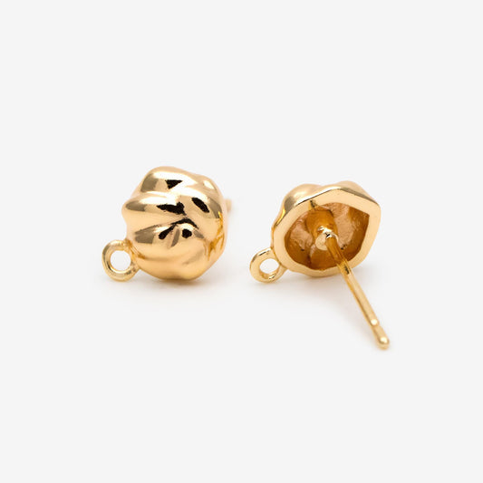 10pcs Gold Irregular Earring with Loop, 18K Gold plated Brass, Stud Earring Components (GB-3339)