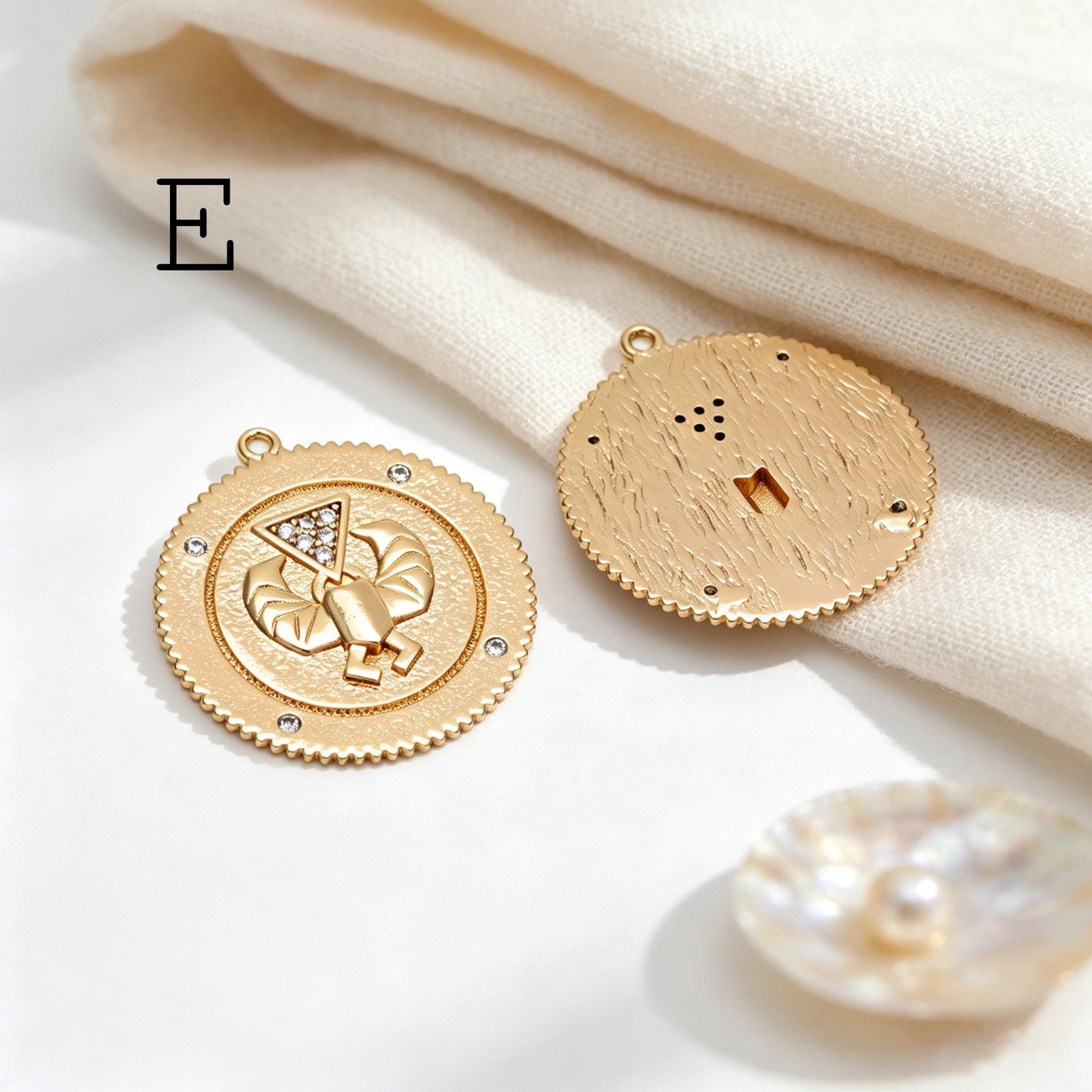 4pcs CZ pave Gold/ Silver Tone Round Oval Charm, 18K Gold/ Rhodium plated Brass, Rhinestone Earring Charm (GB-1872)