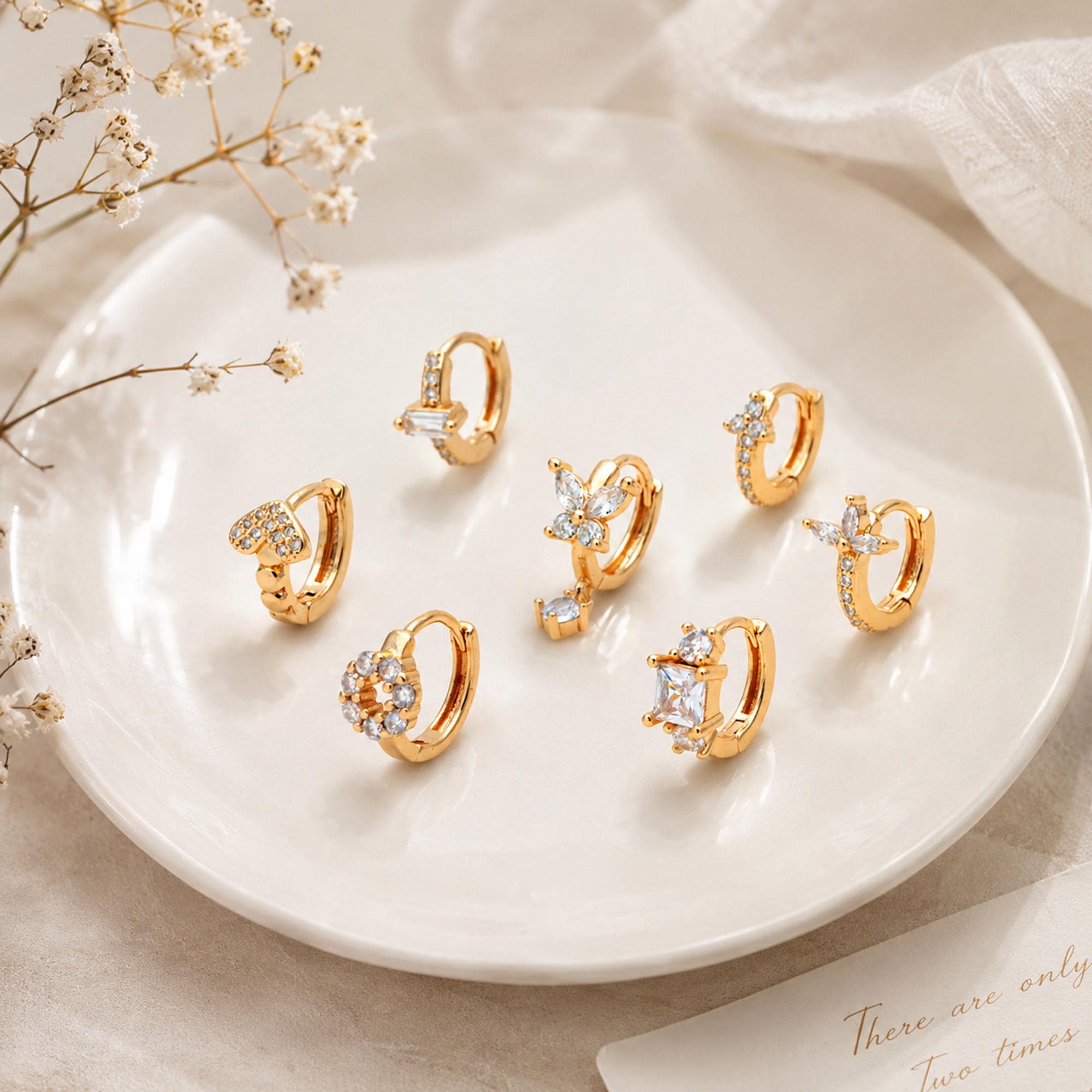 4pcs CZ Pave Tiny Hoop Earrings , Dainty Huggie Earrings, Minimalist Earring, Small Gold Hoops Earring (GB-3477)