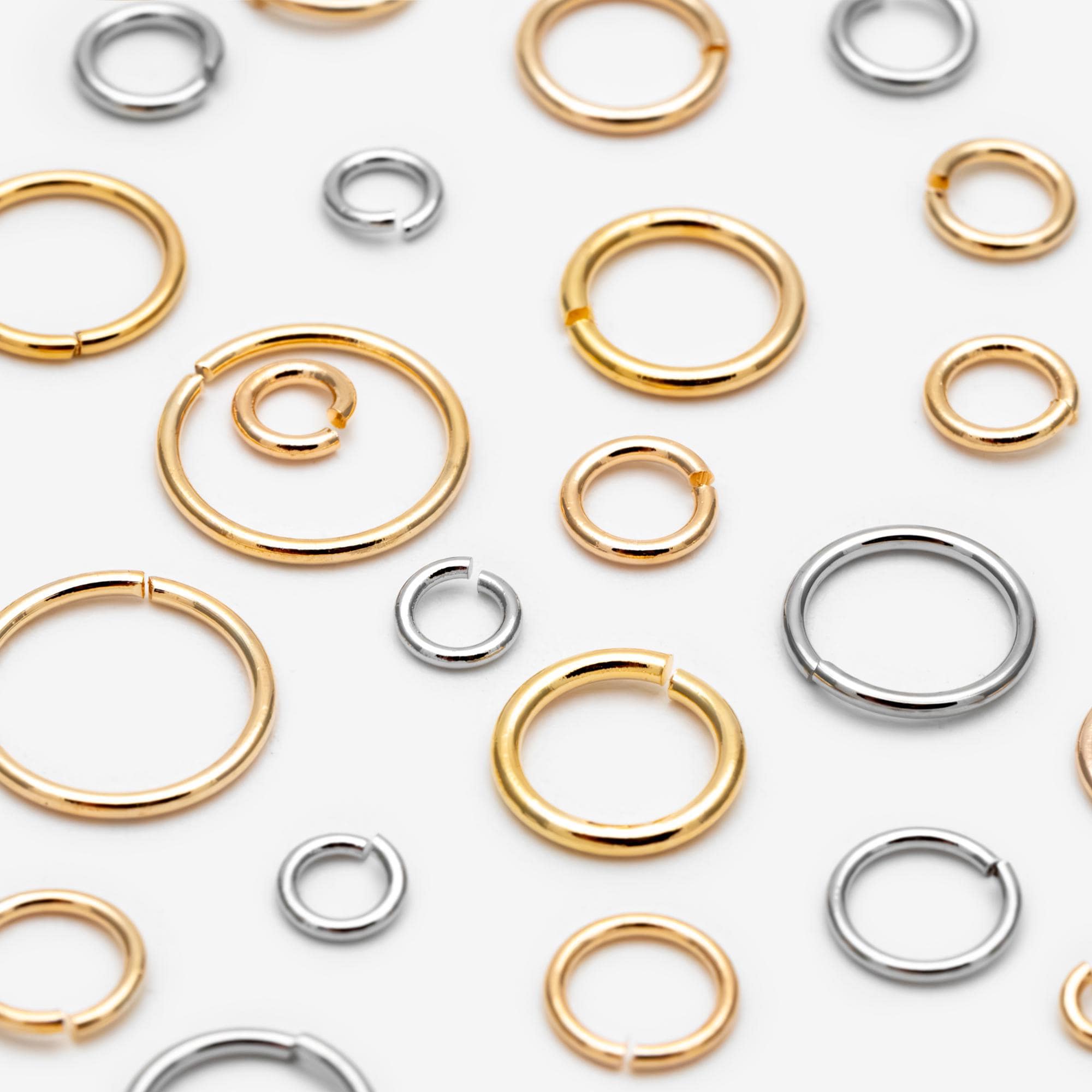 100pcs Gold/ Silver Open Jump Rings, Gold/ Rhodium plated Brass Split Rings, Multi Sizes Wholesale (GB-049)