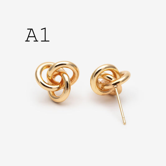 4pcs Gold/ Silver Tone Knot Stud Earrings, Rhodium plated Brass, Minimalist Stud Earrings (GB-2260)