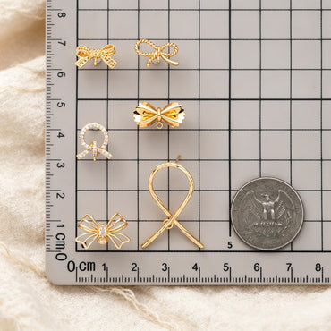 4pcs CZ Pave Gold Ear Post, Bowknot Stud Earring with Loop (#GB-747)