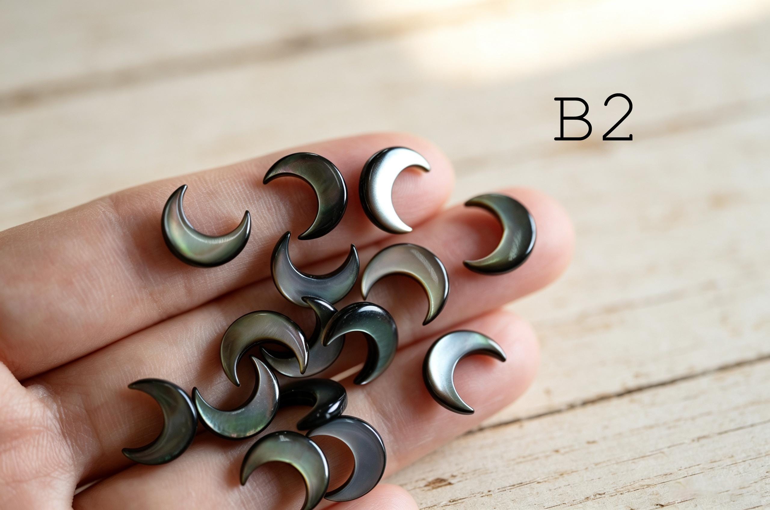 Moon Phase Mother of Pearl Beads, White/ Black MOP Shell Crescent Charms 12mm (BK-035)