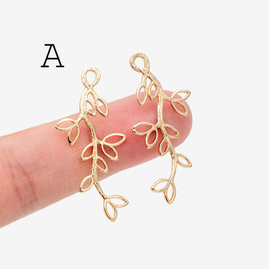 10pcs Gold Leaf Flower Charms, 18K Gold plated Brass, Dainty Earring Pendants (GB-120)