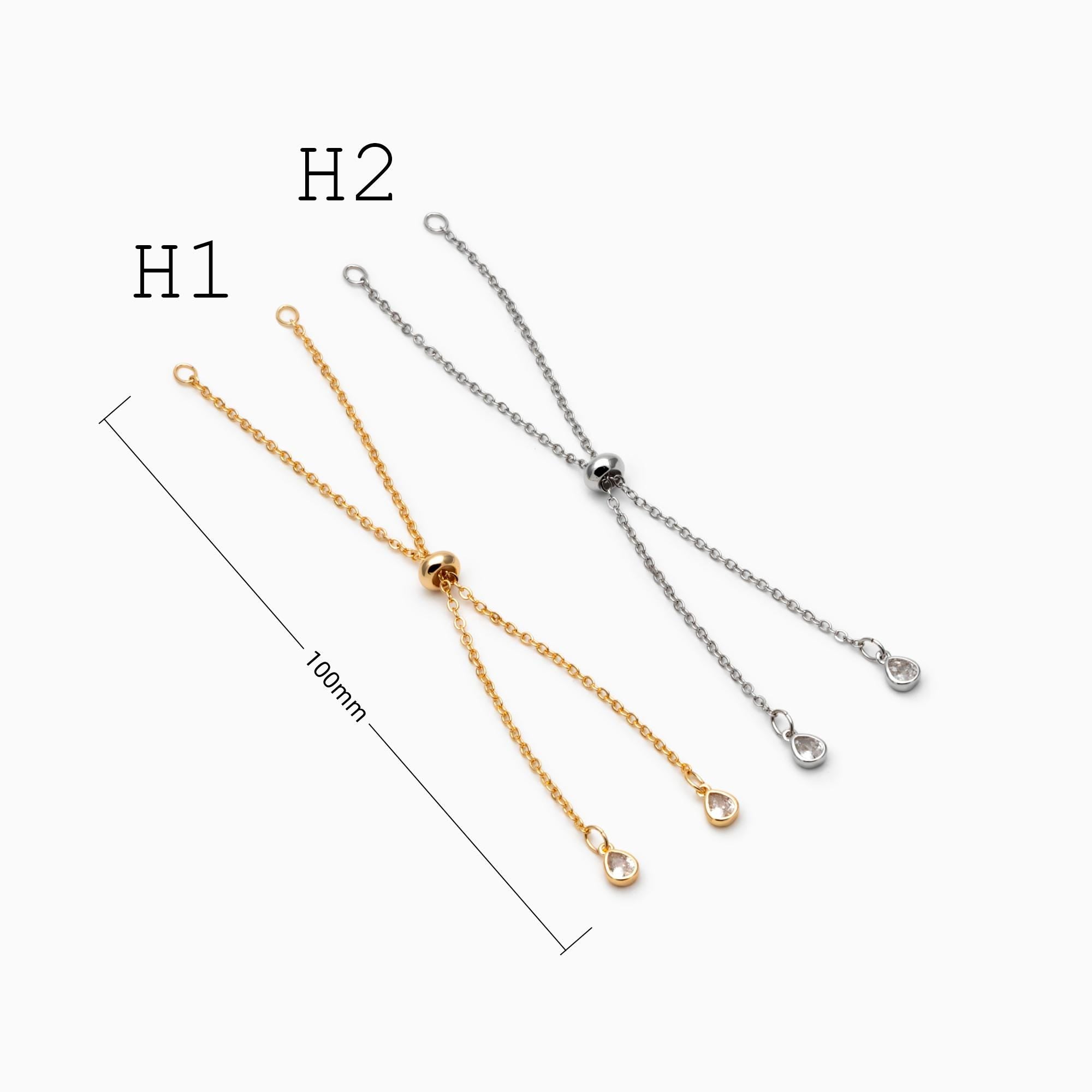 4pcs Gold/ Silver/ Rose gold Sliding Adjustable Bracelet Making Chain, Half-finished Bracelet with Rubber Stopper Beads (GB-269)
