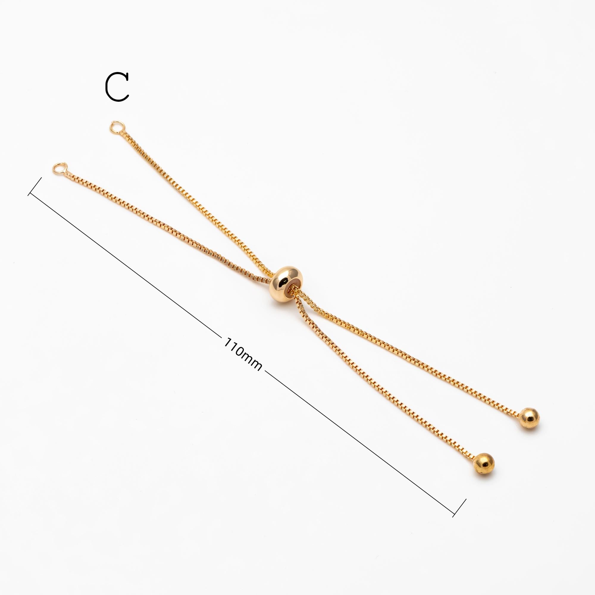 4pcs Gold/ Silver/ Rose gold Sliding Adjustable Bracelet Making Chain, Half-finished Bracelet with Rubber Stopper Beads (GB-269)