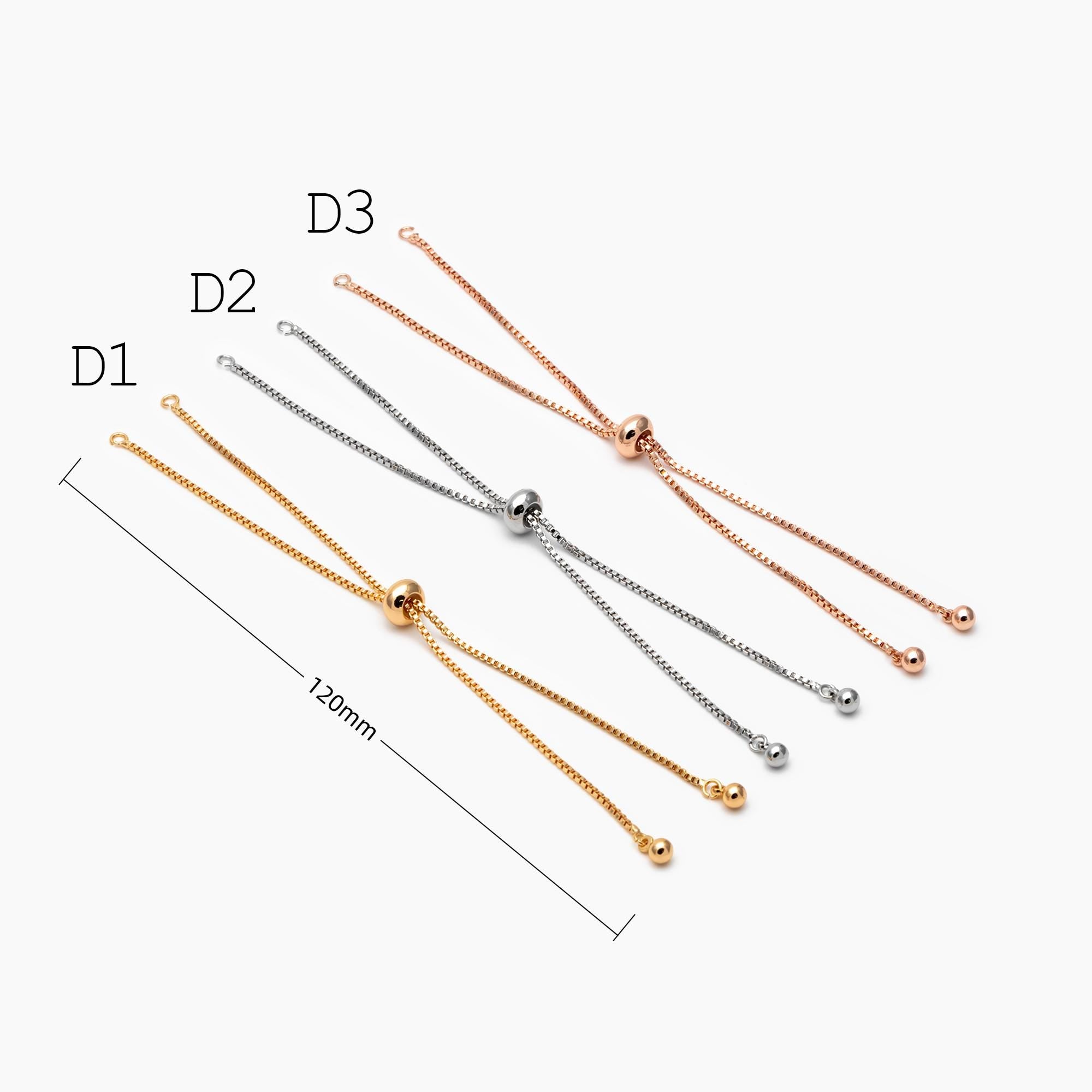 4pcs Gold/ Silver/ Rose gold Sliding Adjustable Bracelet Making Chain, Half-finished Bracelet with Rubber Stopper Beads (GB-269)