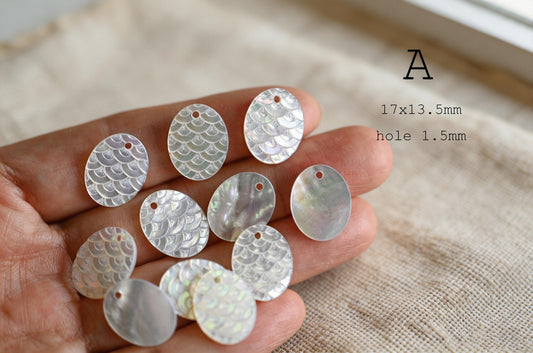 4pcs Natural White Mother of Pearl Shell Pendant Charm, Oval Round Fan Shape, DIY Earrings Necklace Making Supplies (BK-014)
