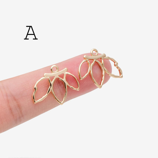 10pcs Gold Leaf Flower Charms , 18K Gold plated Brass, Dainty Earring Pendants (GB-3770)