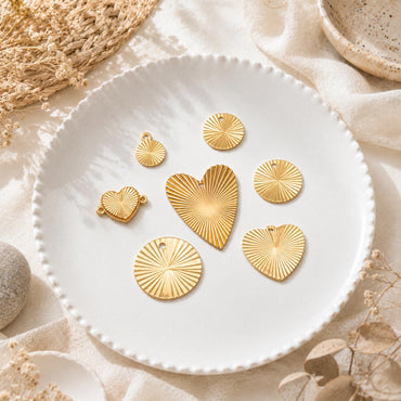10pcs Gold/ Silver Round Heart Charms , 18K Gold/ Rhodium plated Brass Geometric Pendants (GB-3274)